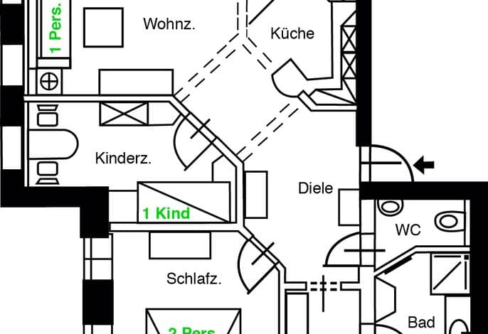 Ferienwohnung Sanssouci, 67 qm, 2 Schlafzimmer, max. 3 Erwachsene + 2 Kinder - Villa Strandblick Binz detail 2