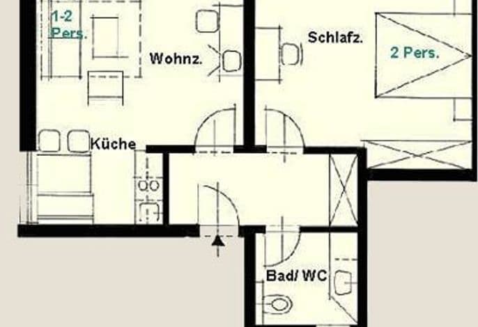 Ferienwohnung Karlshorst, 50 qm, 1 Schlafzimmer, max. 4 Personen - Ferienanlage Alt Reddevitz detail 1