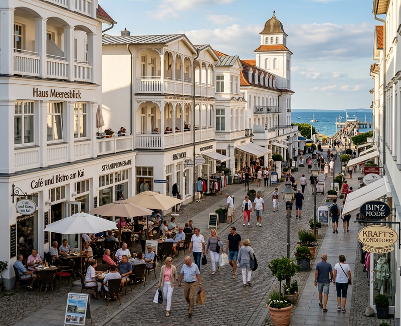 Die Strandpromenade: Logenplatz mit Blick auf die Bäderarchitektur