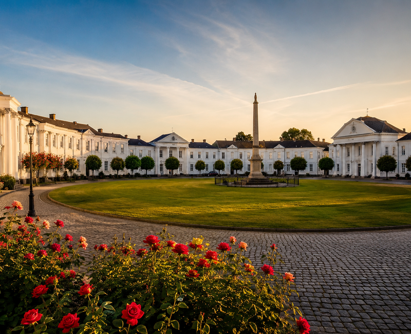 Putbus Rosenstadt – Der klassizistische Circus mit Obelisk und weißen Bürgerhäusern