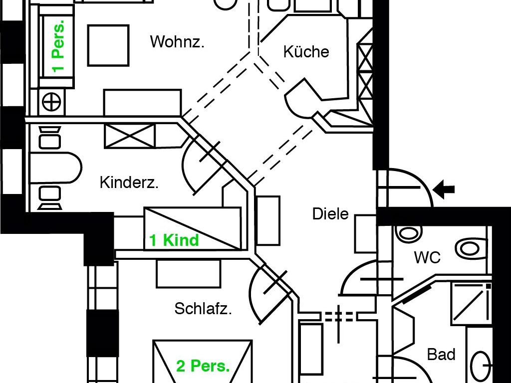 Ferienwohnung Sanssouci, 67 qm, 2 Schlafzimmer, max. 3 Erwachsene + 2 Kinder - Villa Strandblick Binz detail 3